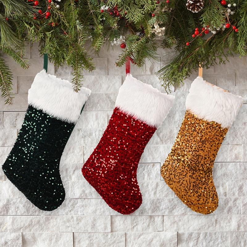 Sparkling Sequin Xmas Sock Sack Gift Bag for Tree Decoration Christmas Ornament