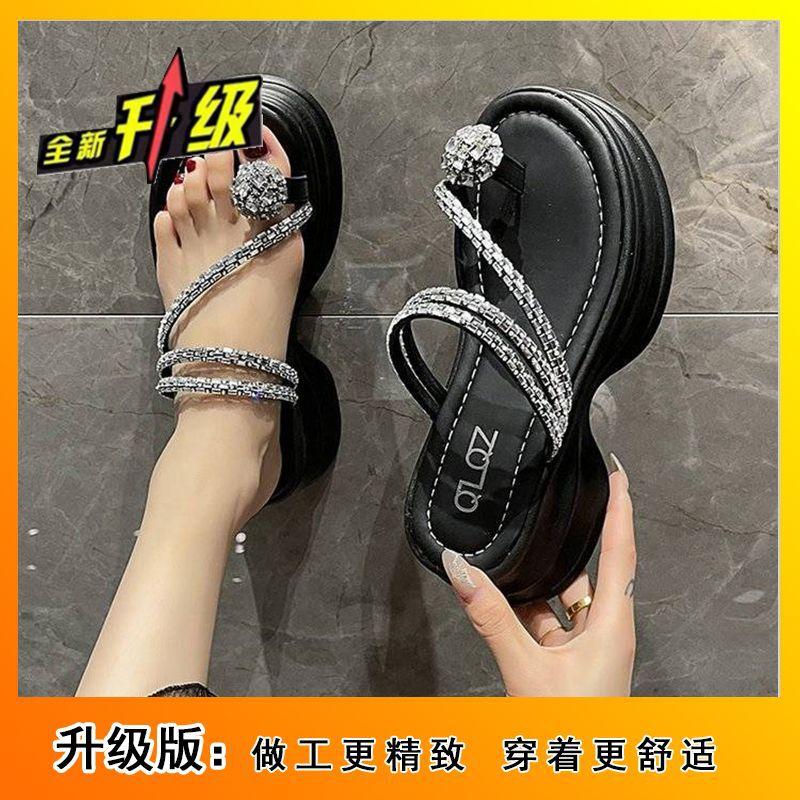 Women wearing rhinestone sleeves and toe slippers 2025 summer new fashionable versatile height-increasing muffin fairy style sandals