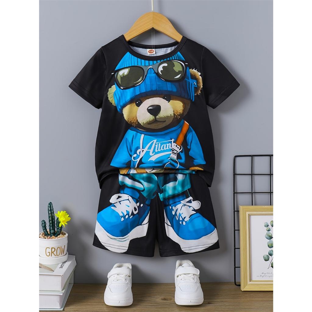 2025 Summer New Casual Short Sleeve Loose Men's Two Piece Fun Pattern Printed Short Sleeve Set Street Fashion
