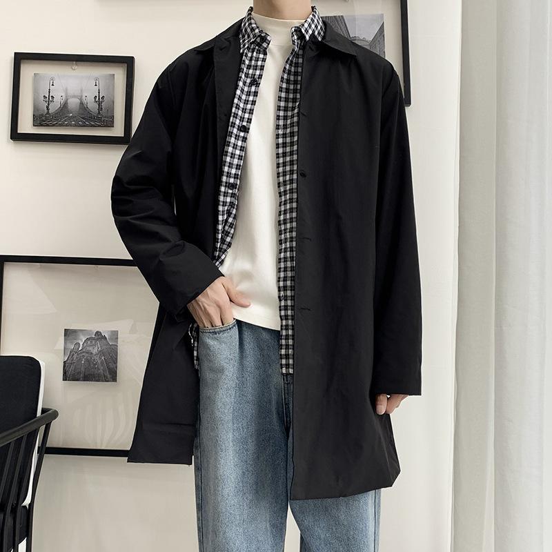 Trench Uomo Casual da Lavoro Collo a Revers Monocolore Giacca Lunga Giacca a Vento Giovanile Abbigliamento