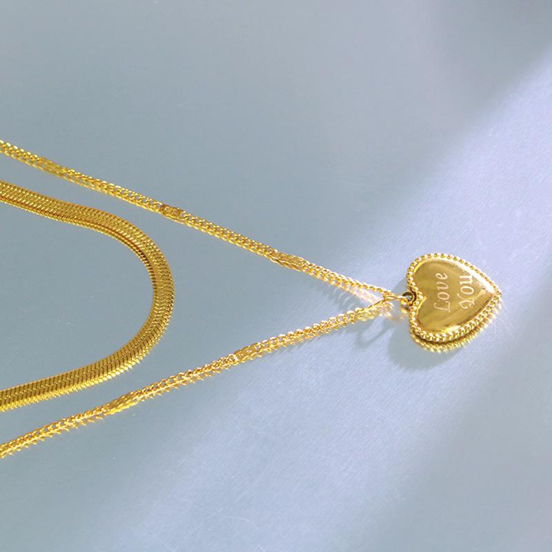 3D Heart Pendant with Letters: Double Layer Stackable Titanium Steel Necklace for Women