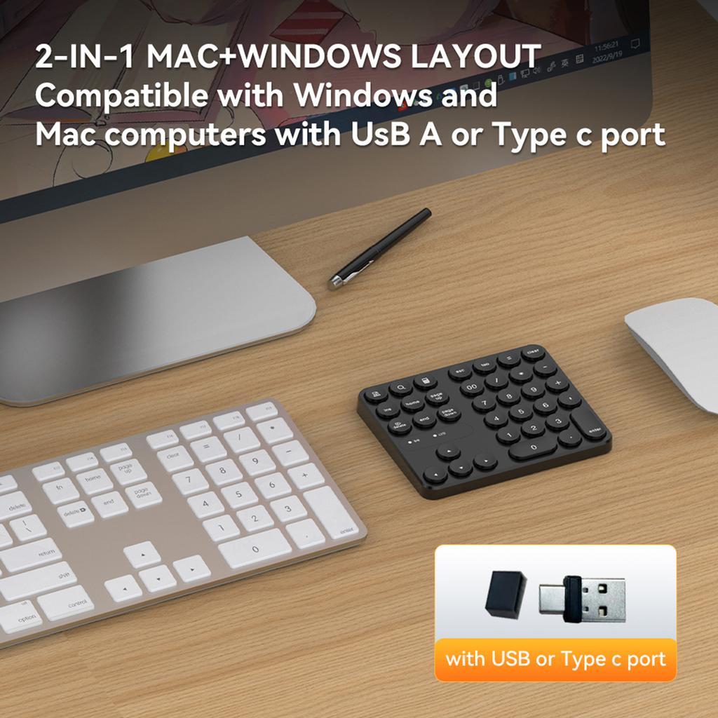 2,4G Drahtlose Ziffernblock 35 Tasten Kompakte Nummer Pad Kompatibel mit WinMacOS Kleine Tastatur