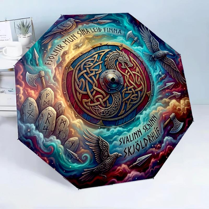 Viking Shield Design 8-Frame for Travel, Camping, Casual Lightweight Portable Umbrella, Essential for Every Family Holidays Birthday Gift