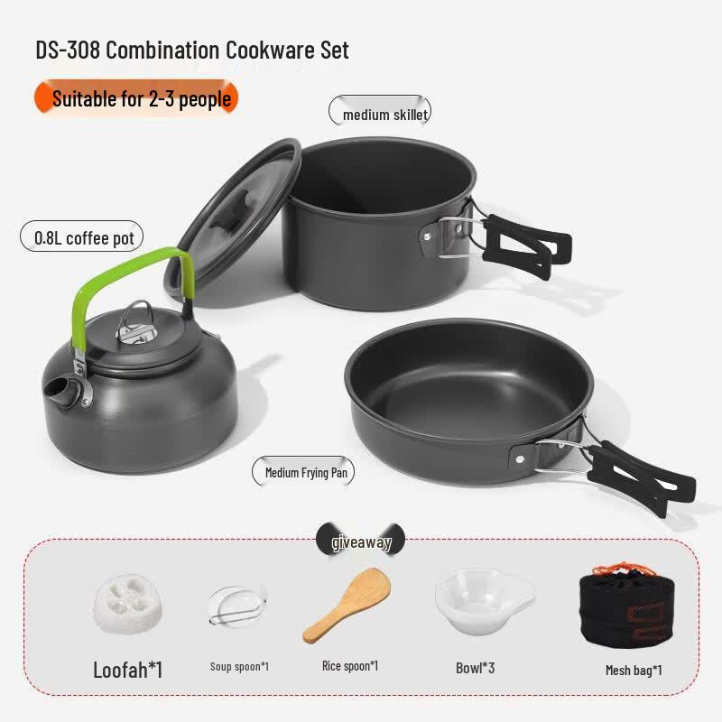 Portable Outdoor Camping Cookware Set with Teapot