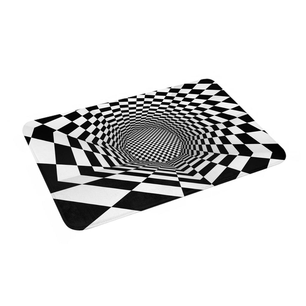 3D Checkered Swirl Trap Doormat Mat Anti-Slip Geometric Vortex Illusion Bathroom Kitchen Toilet Rug Carpet 40*60cm