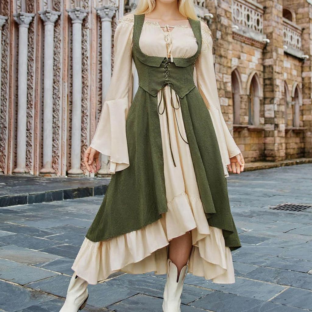 Women's Long Sleeve Dress Fall Casual T Shirt Loose Fit Pleated Front Dresses With Pockets