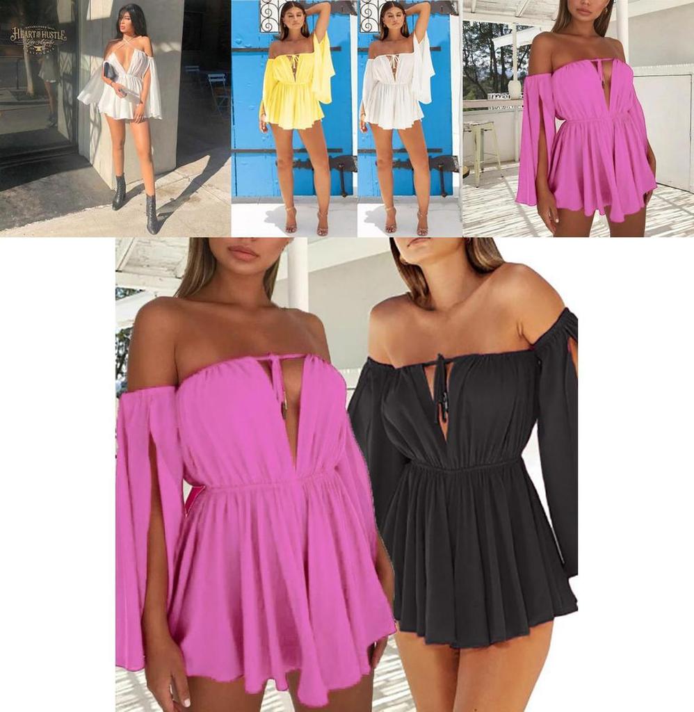 Elegant Chiffon Summer Open Sleeves Word Shoulder Straps Tube Top High Waist Dress