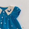 Summer Floral Embroidered Baby Girl Set with Peter Pan Collar and Bubble Sleeves