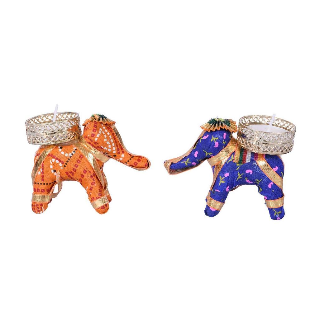 Cotton Elephant Design Tealight Candle Holder, Pack of 2