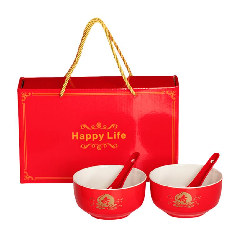 Chinese Red Ceramic Longevity Bowl Gift Set