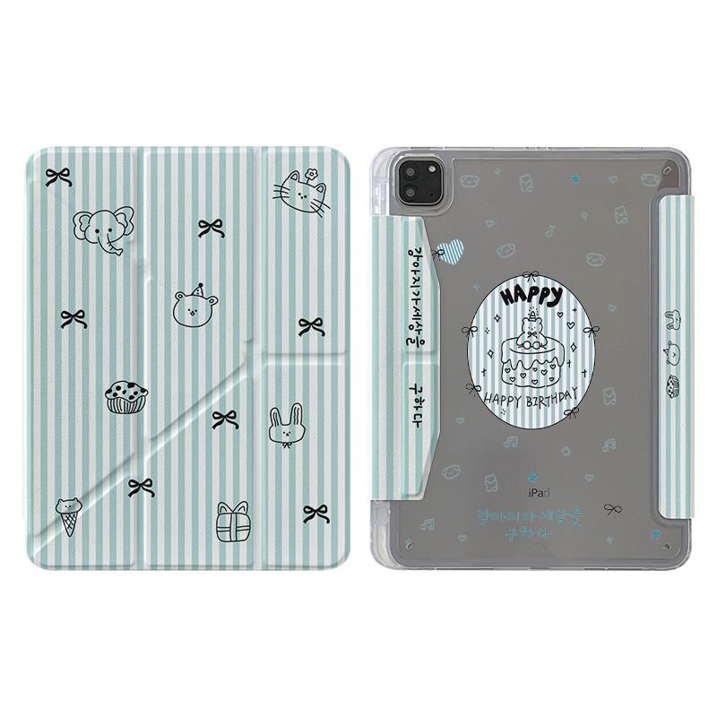 Kawaii Bear Polka Dot Y-Fold Tri-Folio Case IPad 11 Air 7 6 10 With Pencil Slot Cartoon Style