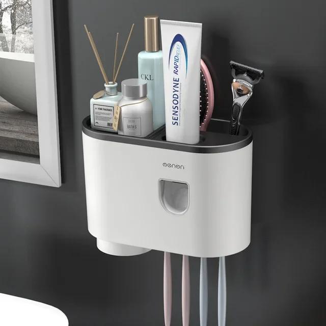Toothbrush Holder Automatic Toothpaste Dispenser Wall Mount Toothpaste Squeezer Storage Rack Organizer Bathroom Accessories