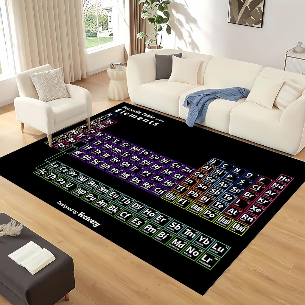 Retro Periodic Table of Elements Physics Formula Area Rug Carpet for Living Room Bedroom Home Decor,Non-slip for Sofa Doormat