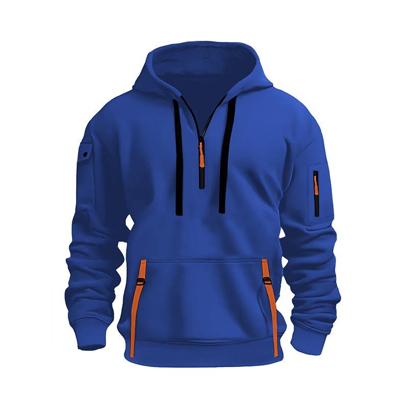 Winter Men's Plus-velvet Sweatshirt Hoodie Zipper Multi-pocket Pullover Men's Sports and Casual