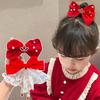 Cloth Chinese New Year Headwear Crown Hanfu Hair Sticks Simple Velvet Red Bow Hairpin  Baby