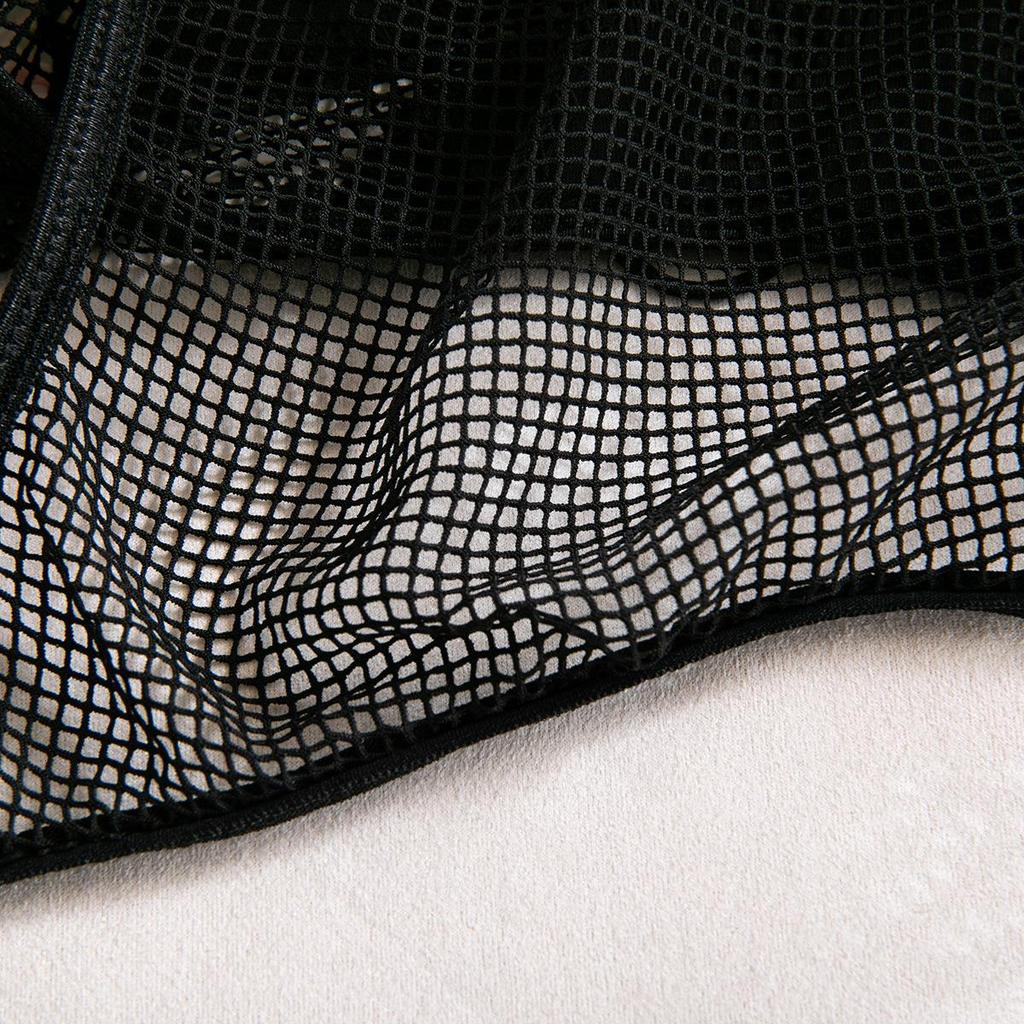 European & American Nightclub Hot Girl PU Leather Mesh Lace-up Backless Bodysuit
