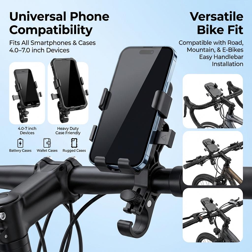 Shockproof 360° Rotating Phone Mount for Bicycles, Electric Scooters, and Motorcycles