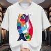 Buntes Fisch-Grafik-T-Shirt Herren Lockerer Print Kurzarm Baumwolle Freizeit-T-Shirt