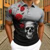 Men's Red Rose Floral Skull Print Polo Shirt Men's Outdoor Street Short Sleeve Tees Top Summer Home Casual T-shirt Men's and Women's Polo Shirt