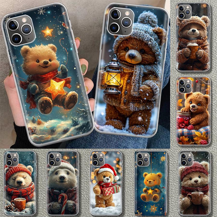 Animal Brown Cute Bear Phone Case Cover for iPhone 11 12 13 Mini 14 15 Plus 16 Pro Max 17 Air 7 8 + SE Art Customized Fundas 11