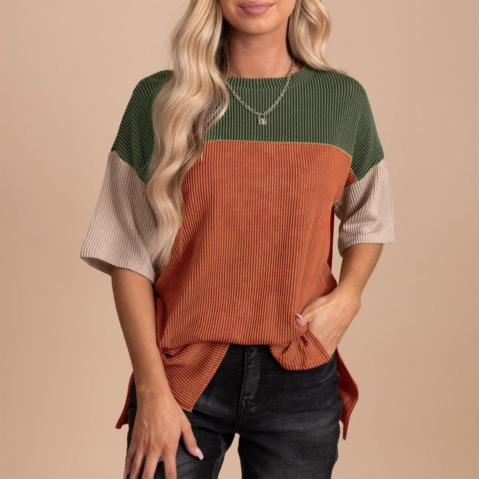 

Женские топы Летние базовые футболки с короткими рукавами Повседневные свободные модные однотонные полосатые топы с короткими рукавами Топы с короткими рукавами XL жёлтый