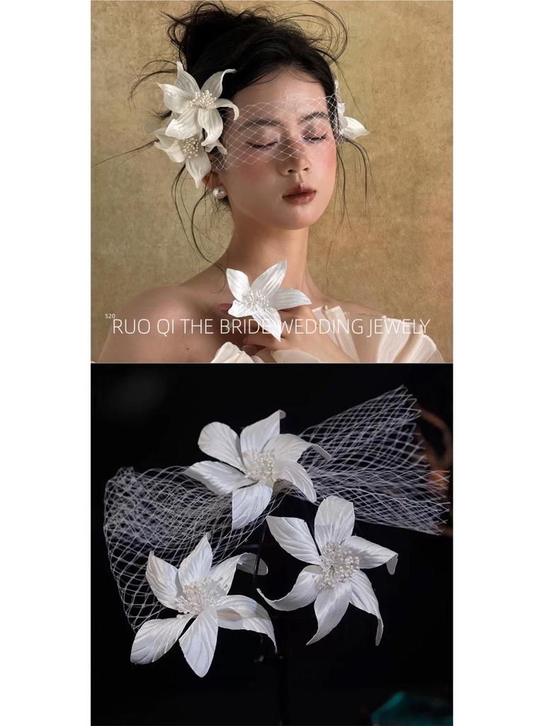 Mori Floral Mesh Hair Clip Headdress for Brides & Photography Styling.