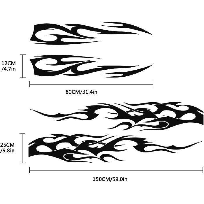 RUIANTE 4PCS Universal Racing Body Side Stripe Skirt Decals, Auto Hood & Sides Door Decoration Flame Pattern Graphics Vinyl Sticker For All Cars,