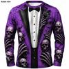 2026 Halloween Mannen Schedel Skelet T-shirt Lange Mouwen T-shirt 3D Print Ronde Hals Shirt Mode