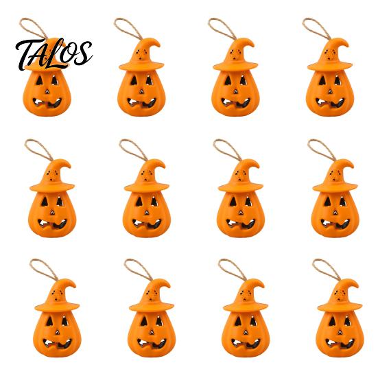 12 Pcs Halloween LED Pumpkin Lantern, Spooky Hanging Lighted Pumpkin Light with Witch Hat for Indoor Outdoor Home Party Decor