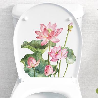Adesivo Decorativo Murale e per Copriwater Fiore di Loto Foglia Verde Fresca