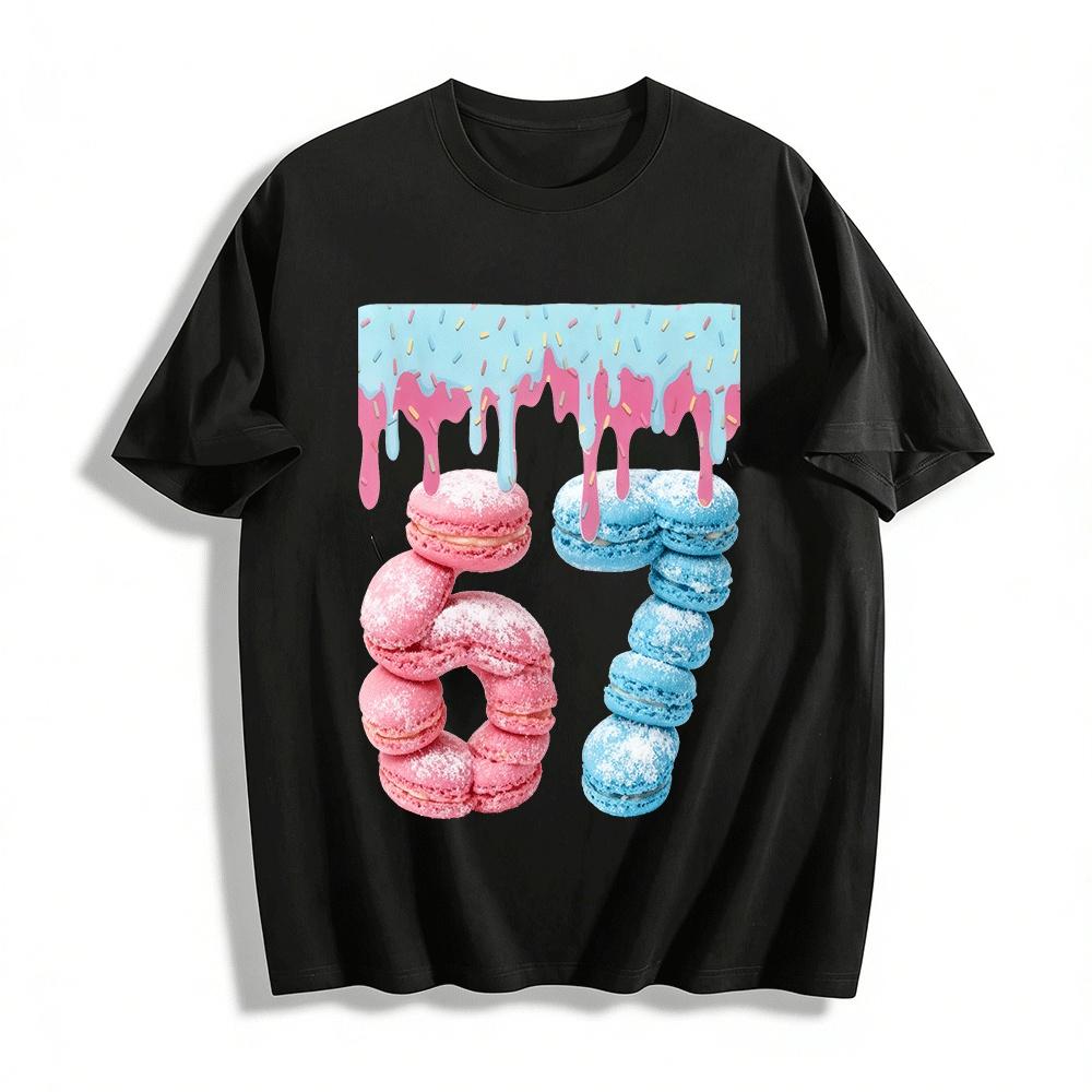 Pink Blue Macaron Drizzle Print Casual Top Pure cotton T-shirt XXS