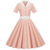 Retro Solid Color V-Neck Short-Sleeved 50s Swing Dress - New Hot Sale 2022