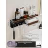 Punch-Free Black Walnut Bathroom Organizer with Toothbrush Cups