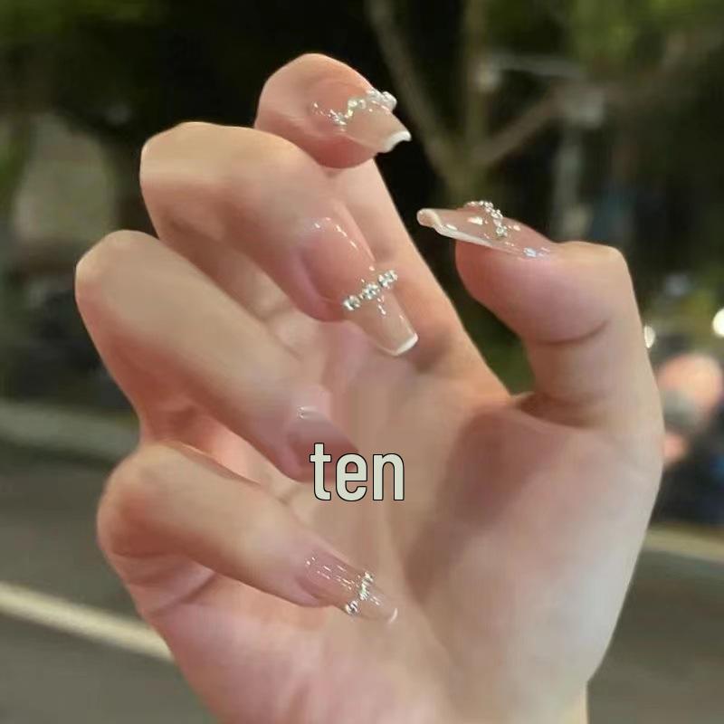 

Medium-Long Pearl Bow Rhinestone French Ballet Fake Nails
