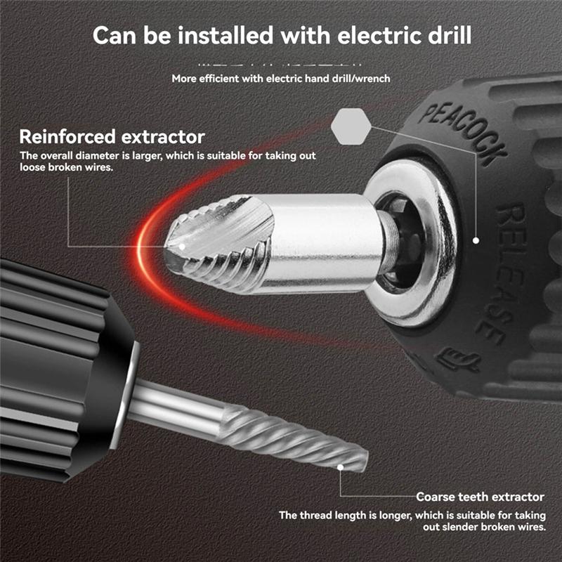 A96I-10Pcs Broken Wire Nut Extractorbolt Guillotine Screw Drill Bit Removal Slip Wire Thick Teeth Extractor Remover Tool Set
