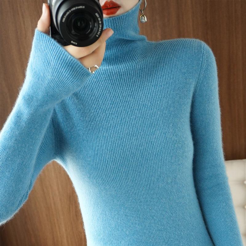 Women's Slim High Neck Knitted Sweater - Autumn/Winter Candy Colors