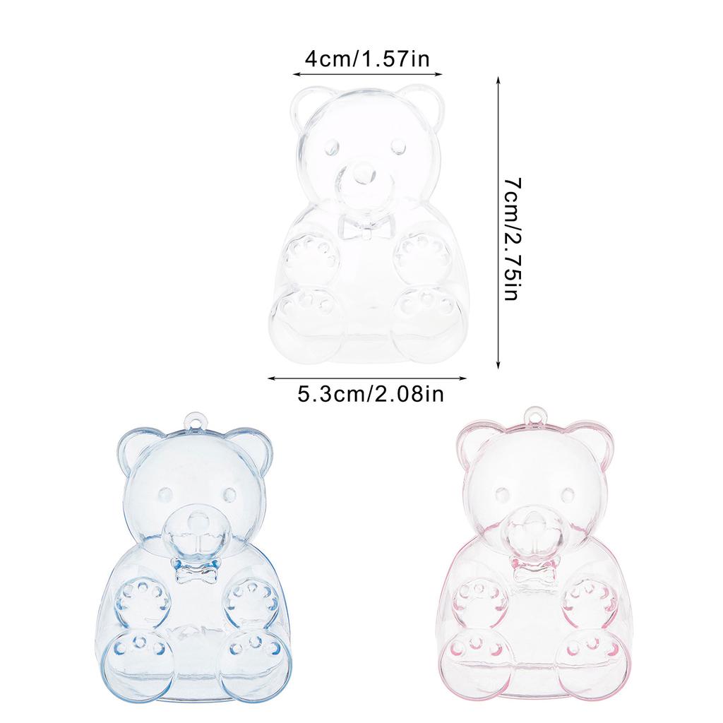 Sett med 12 bjørneformede godteribeholdere klare plastoppbevaringsbokser for godteri med lokk gjennomsiktig smykkeemballasjeetui