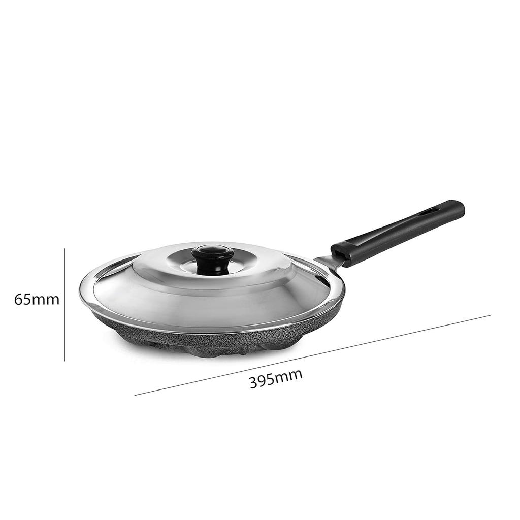 CELLO Non Stick 12 Cavity Appam Pan For Low Oil Cooking With Lid And Handle For Easy Use