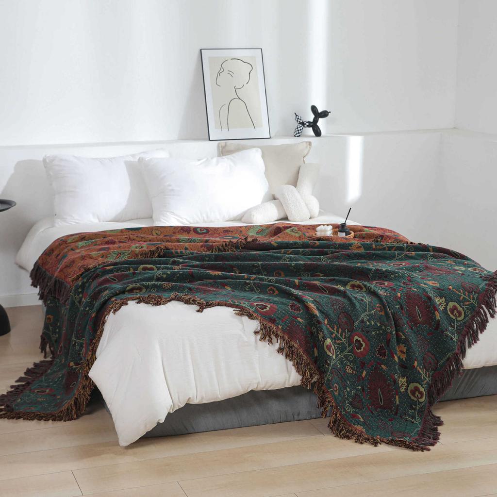 100% Cotton Jacquard Tassel Throw Blanket - Soft Washed Muslin Nap Cover for Office, AC & Cozy Travel
