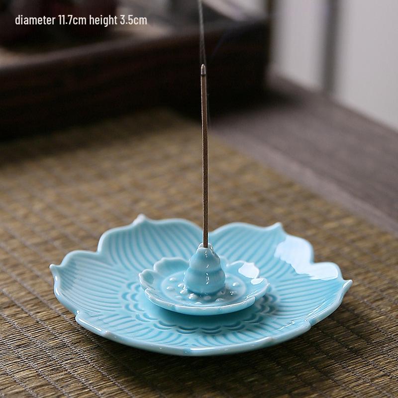 

Chinese Ceramic Lotus Incense Holder - Indoor Sandalwood/Agarwood Burner Plate Ornament