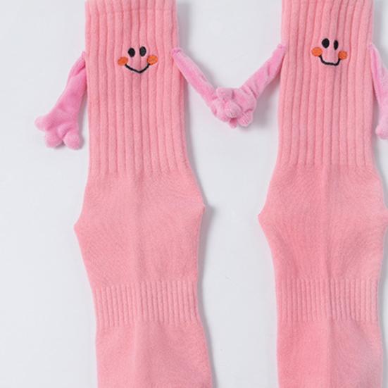 Chaussettes Visage Souriant pour Femmes Chaussettes Magnétiques Se Tenant la Main Chaussettes Montantes Côtelées Amusantes Extensibles pour Enfants Adolescents Cadeaux d'Anniversaire Saint-Valentin