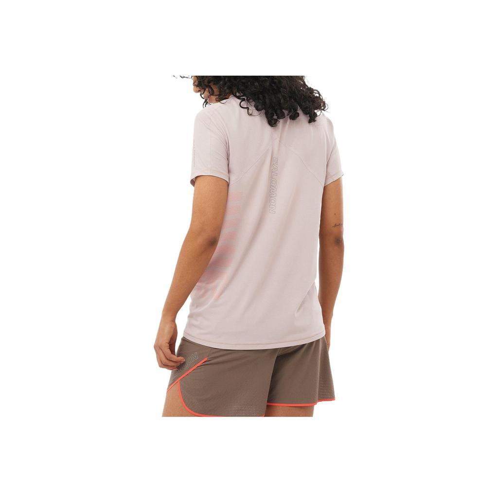 SALOMON Sense Aerographic Soft Breathable Comfortable Skin-Friendly Short Sleeve Round Neck Regular T-Shirt Women Tops Light-Pink Flame-Red C26965