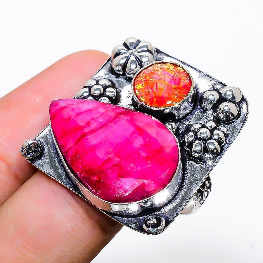 

Ruby(Simulated) Opal Gemstone Handmade New Year Gift Jewelry Ring Size 11 Q3D47