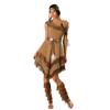 Halloween Indian Khaki Tassel Dress Primitive Native Savage Costume