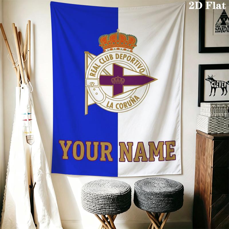 Custom Name Real Club Deportivo Wall Tapestry Aesthetic Wall Hanging Printed Fabric Blanket Decorative Tapestries for Bedroom Living Room Home Decor