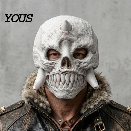 Horror Skull Mask Halloween Skeleton Mask, Fanged Distressed Cosplay Full Face for Costume Party Props Adults