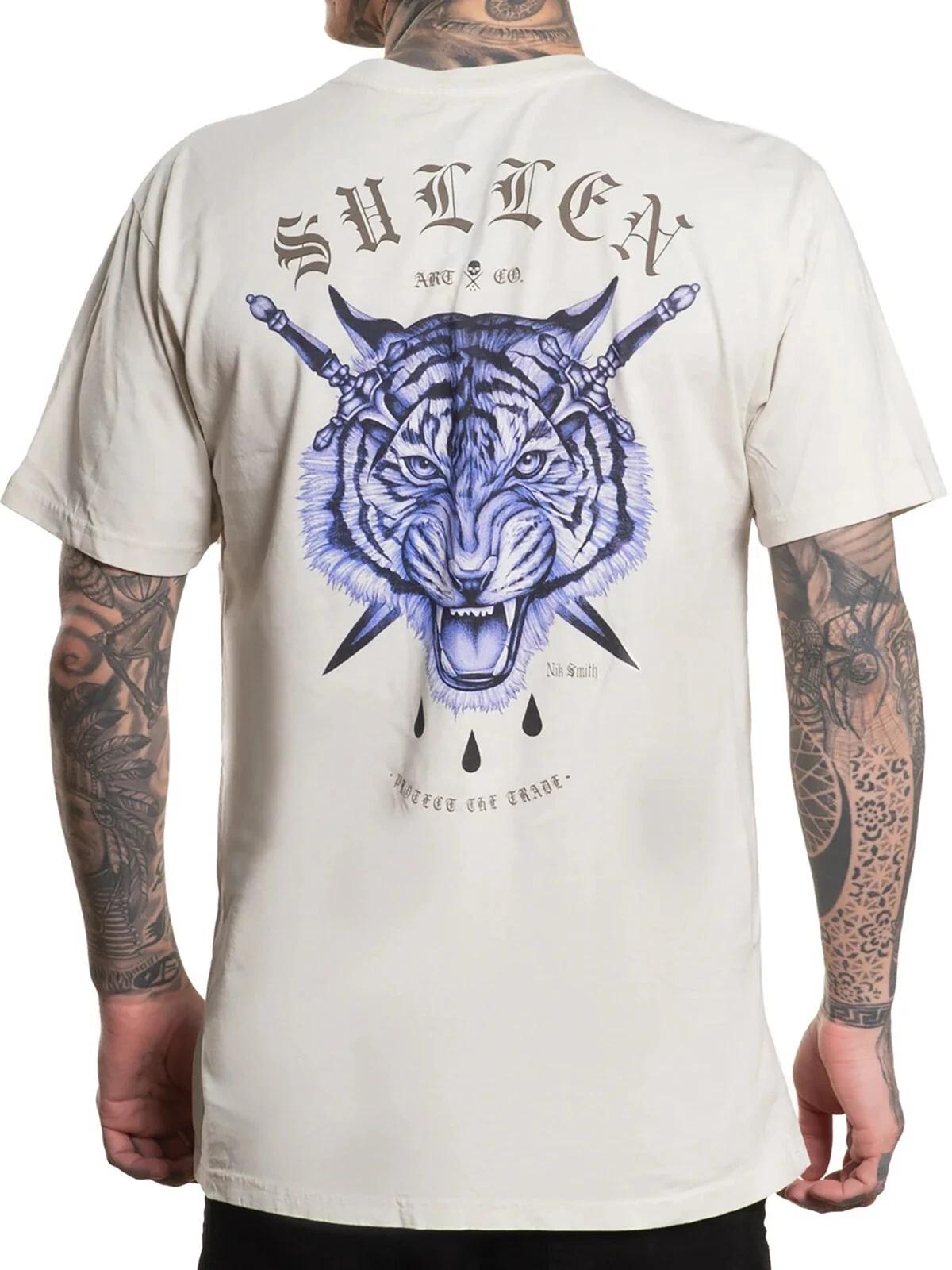 

Sullen Men s Bengal Badge Short Sleeve Premium T-shirt Tiger and Daggers Art Tee L