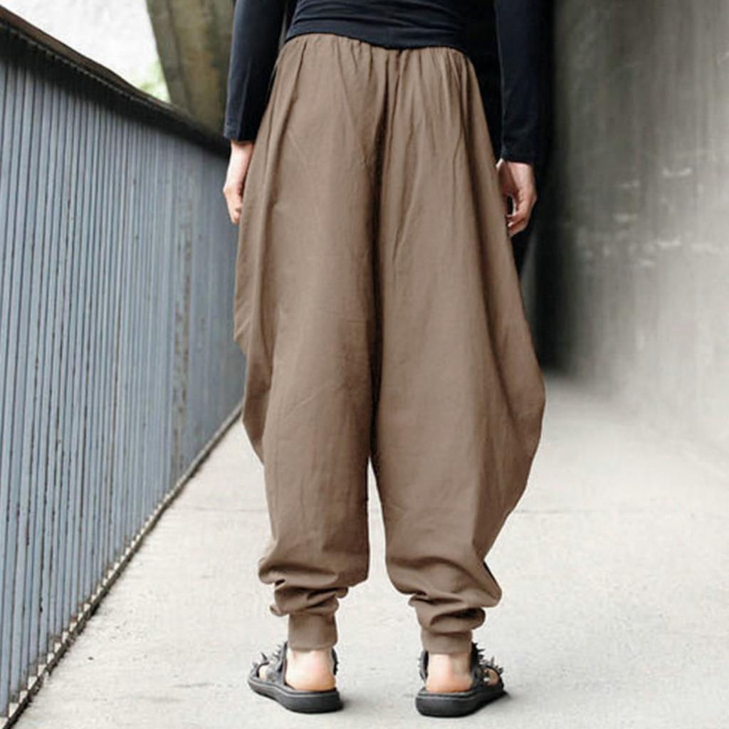 Men's Casual Loose Polyester Pants, 100% Polyester Fabric, Solid Color Regular Length, No Stretch, Super Loose Style