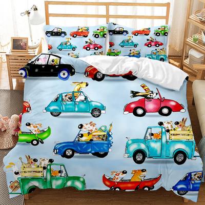 Engineering Vehicle Duvet Cover Set Construction Trucks Blue Truck Comforter Cover Kids Construction Theme Polyester Bedding Set