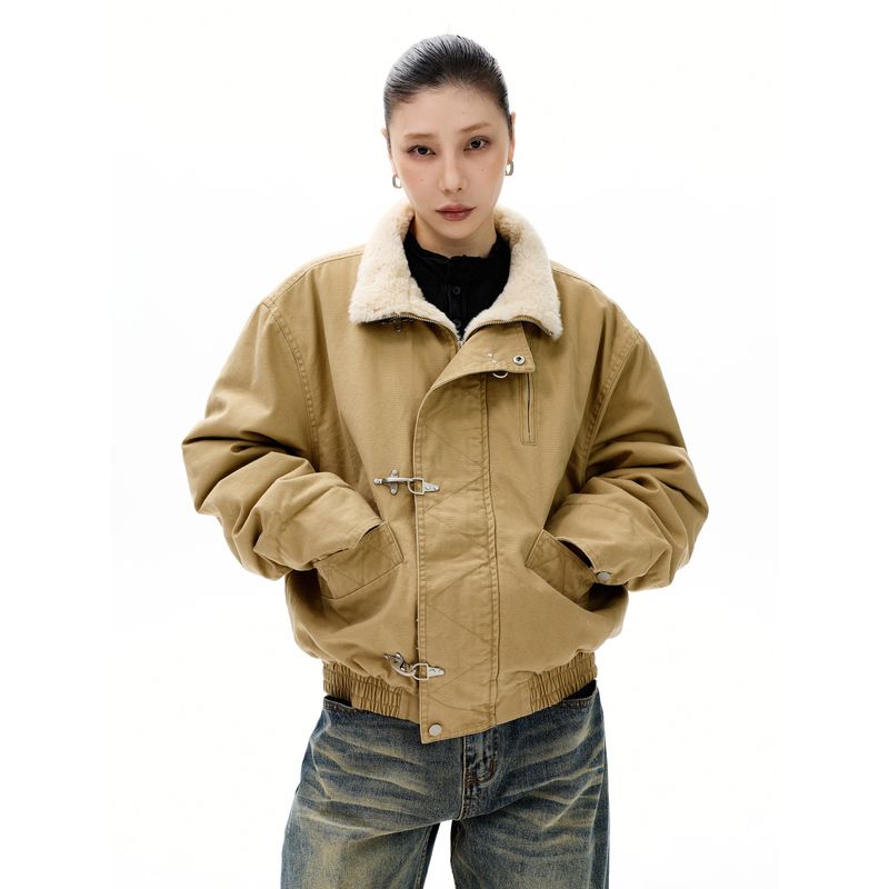 Kisko Winter American-Style Bomber Fleece-Lined Jacket Cotton Coat for Men and Women, Stylish Warm Casual Outerwear for Couples, Trendy